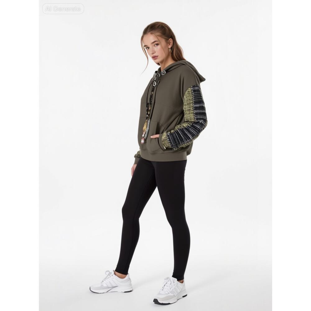 Minime Paris Olive Tweed Hoodie NWOT XS oversized